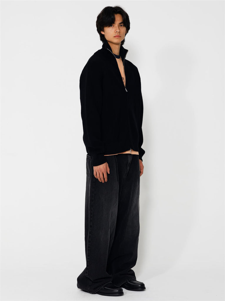 Lian Merino Full Zip Sweater - Black