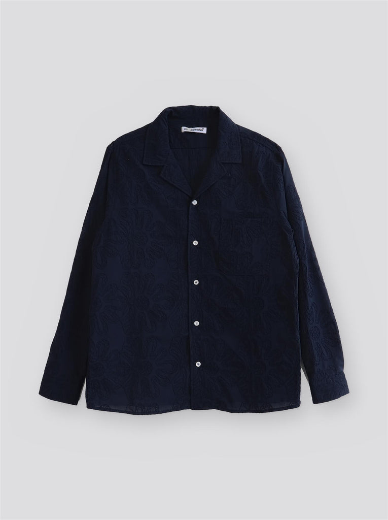 Lew Longsleeve Shirt - Navy Blue Embroidery - F5 Concept Store